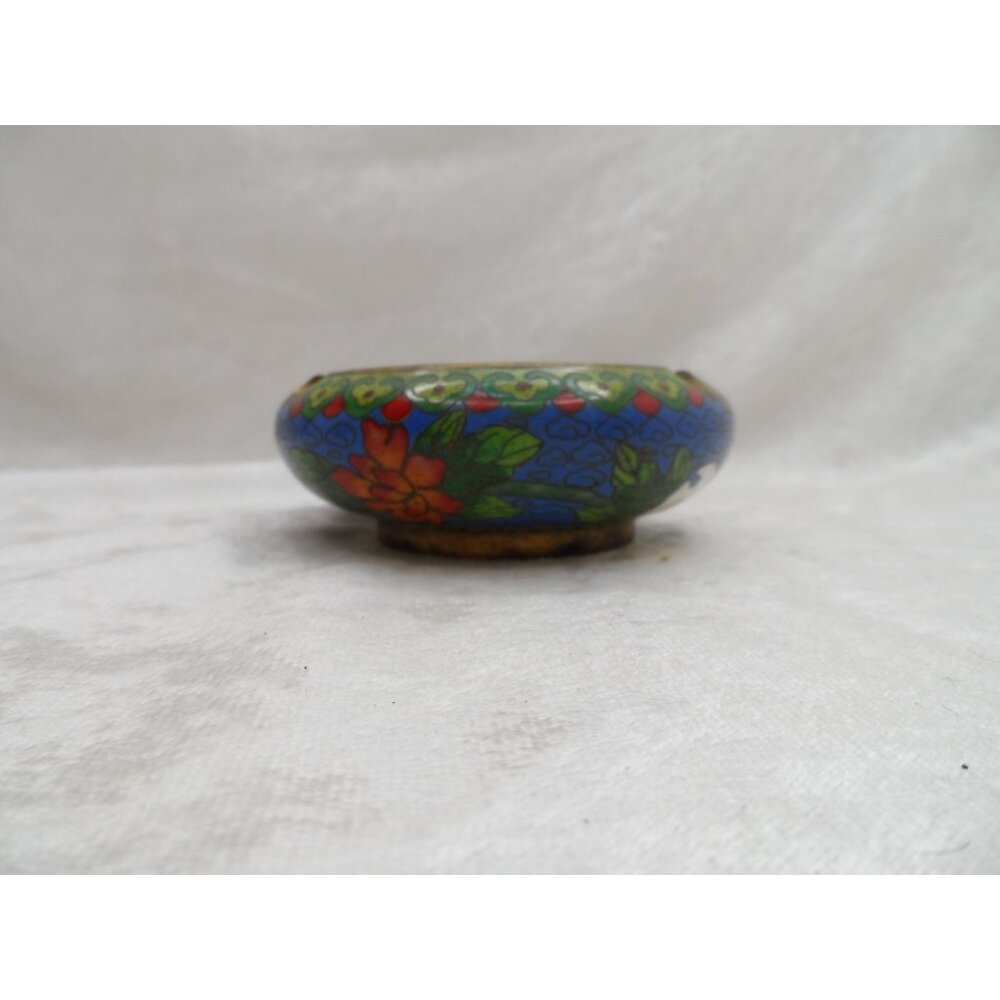 Vintage Chinese Cloisonné Enamel Round Ashtray Blue Floral Trinket Dish 3.5” - Picture 7 of 13